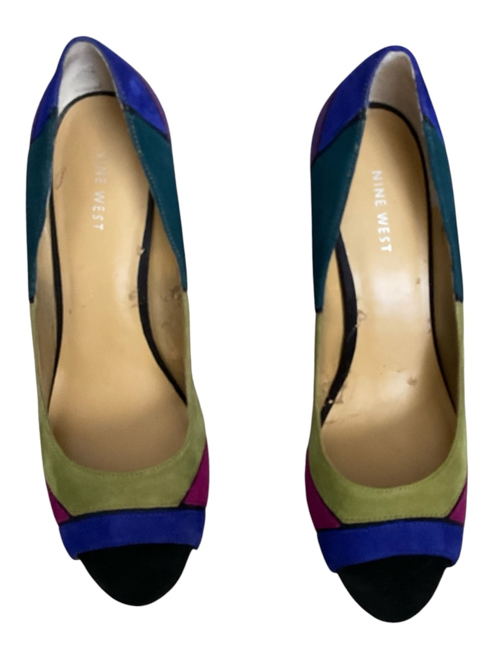 Nine West Multicolor Suede Colorblock Peep-Toe Heels Size 9